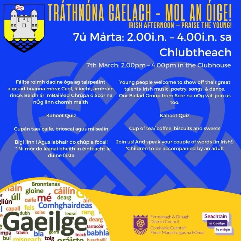 Tráthnóna Gaelach - Enniskillen Gaels Irish Afternoon (7th March 2-4pm)