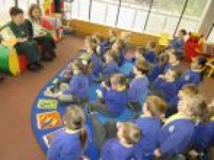 Mrs Mongan's class enjoyed stories at Enniskillen Library for World Book Day
